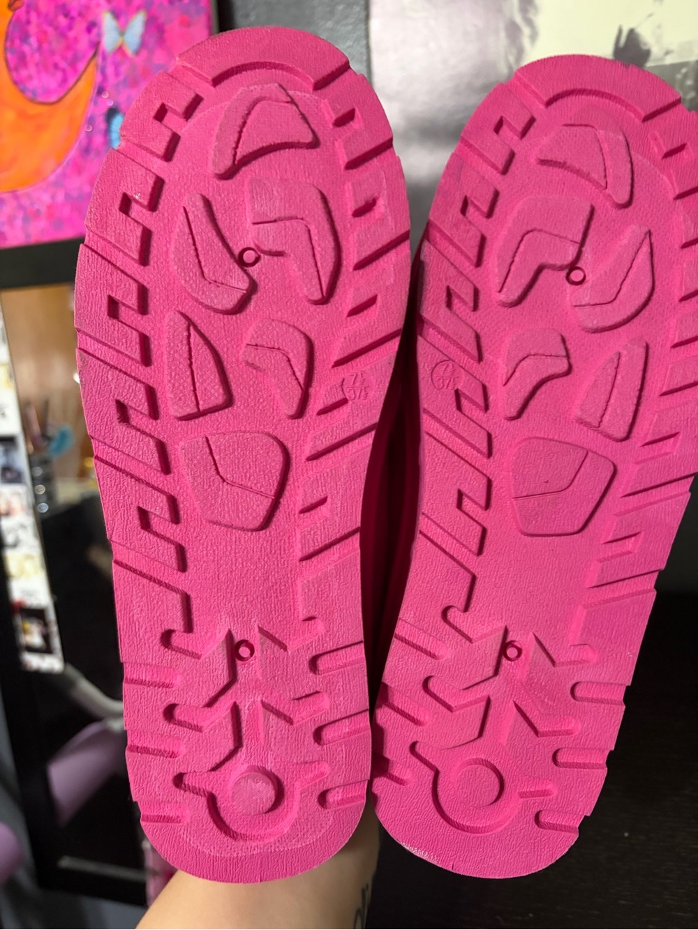 Hot Pink Platform Fur Slip-On Mules with Jewel Accents - Picture 5 of 8